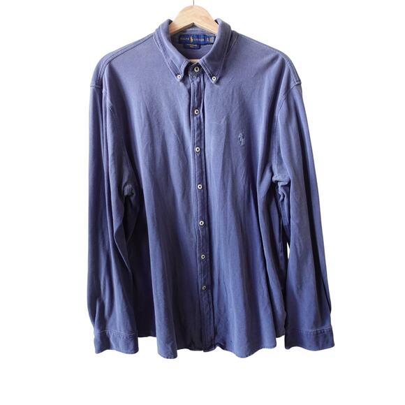 Ralph Lauren Mens Featherweight Mesh Button Up Shirt XL Blue Cotton Long Sleeve - Picture 1 of 9